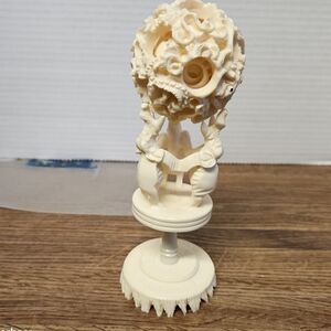 Vintage Chinese Puzzle Ball on Elephant Stand